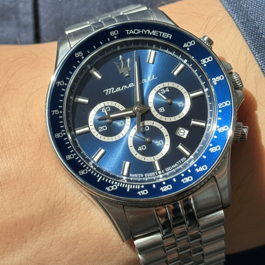 Maserati Sfida R8873640025 Silver Jubilee Blue Dial Chronograph Watch