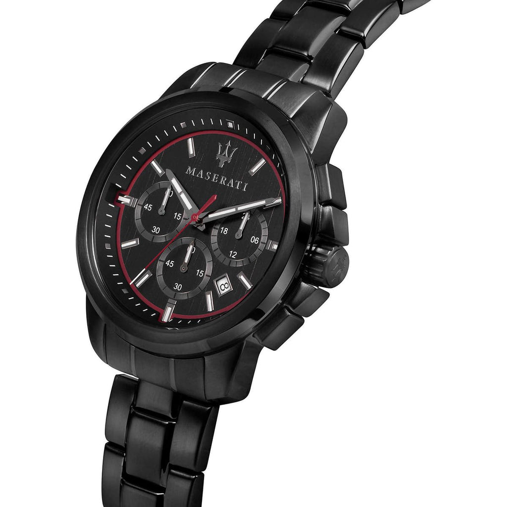 Maserati Successo R8873621014 All-Black Stainless Steel Red Accents Watch