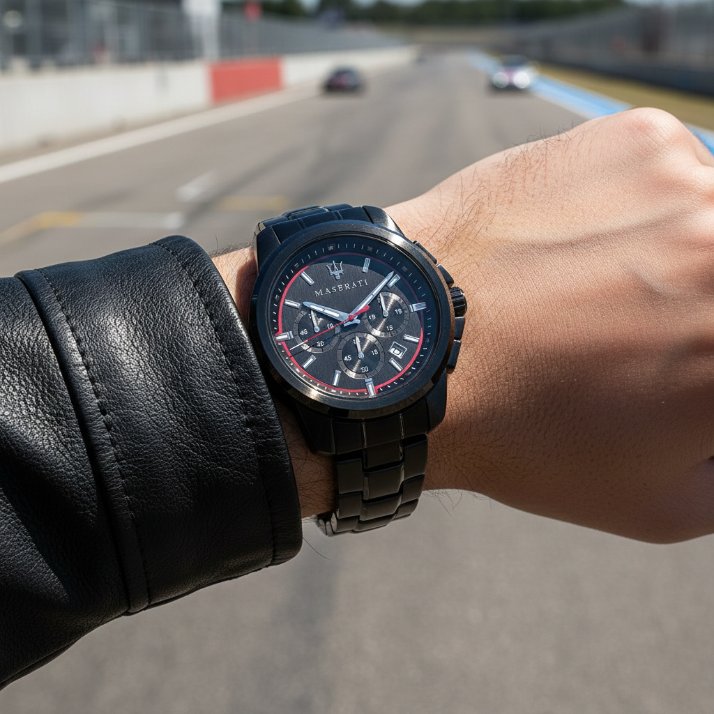 Maserati Successo R8873621014 All-Black Stainless Steel Red Accents Watch