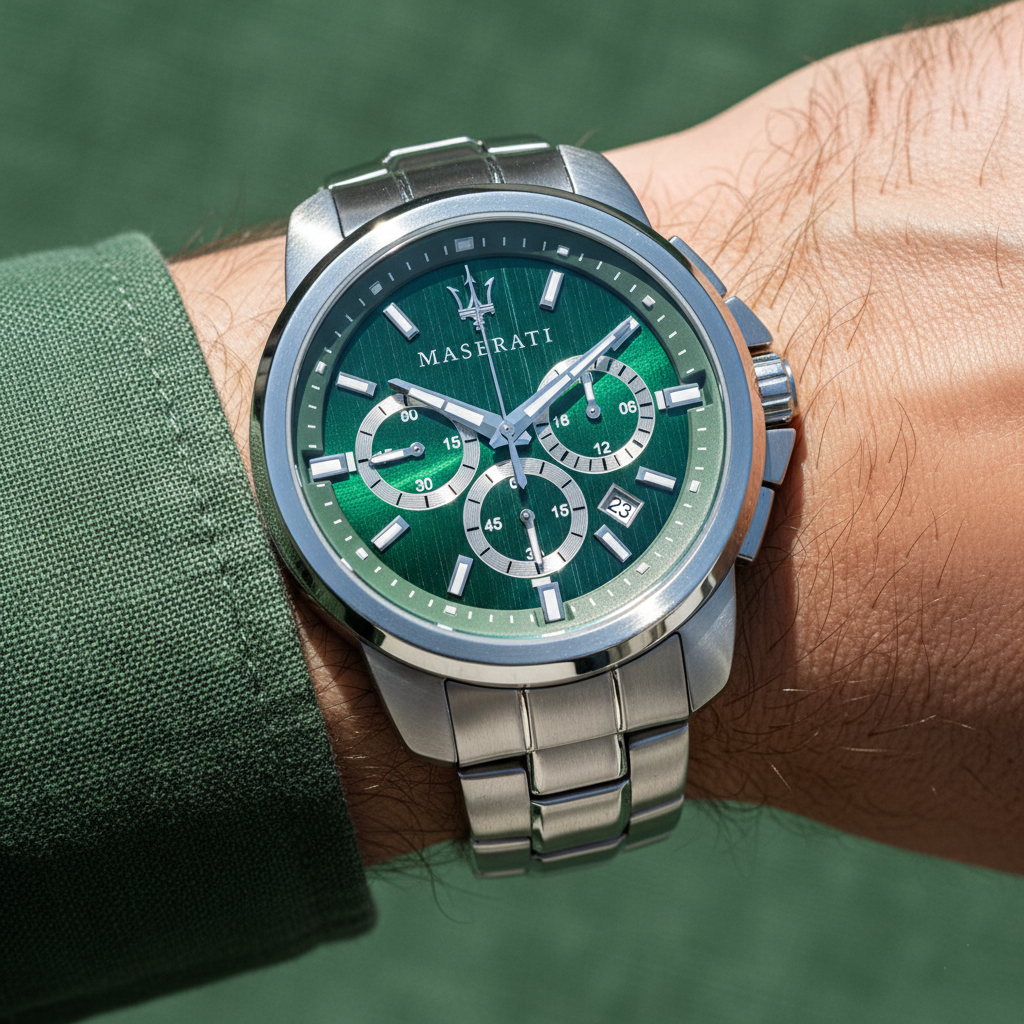 Maserati Successo R8873621017 Men's Silver Case Green Sunray Dial Watch