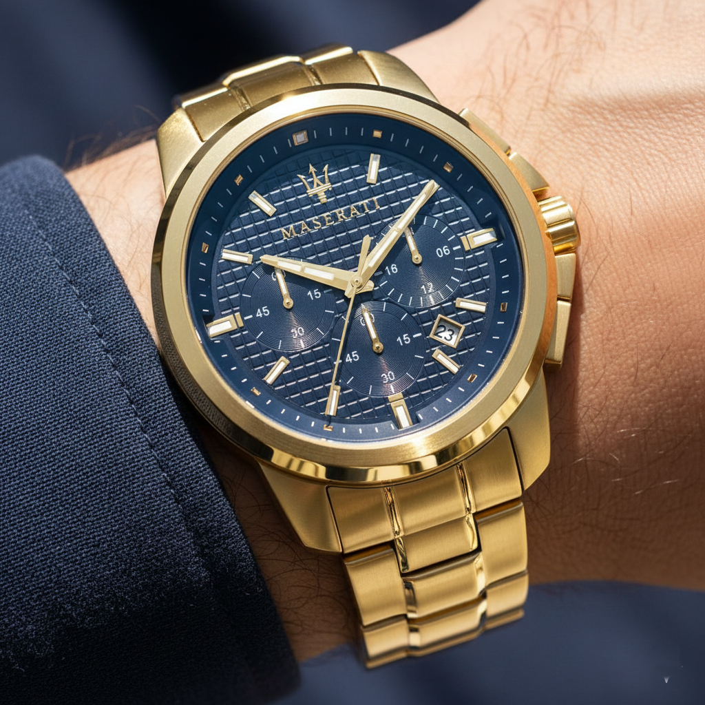Maserati Successo R8873621021 Gold Tone Textured Blue Dial Men's Watch