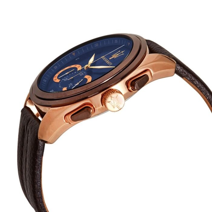 Maserati Traguardo R8871612024 Rose Gold Case Blue Dial Brown Leather Watch