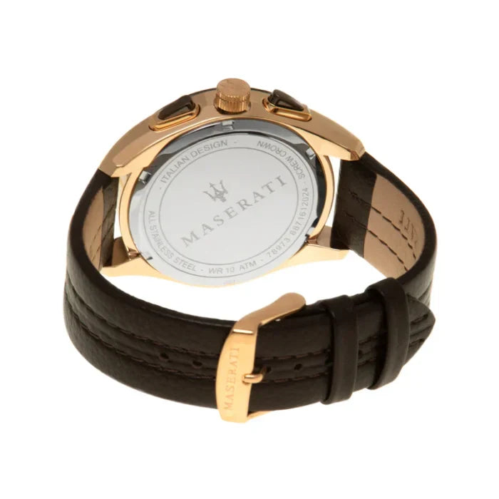 Maserati Traguardo R8871612024 Rose Gold Case Blue Dial Brown Leather Watch
