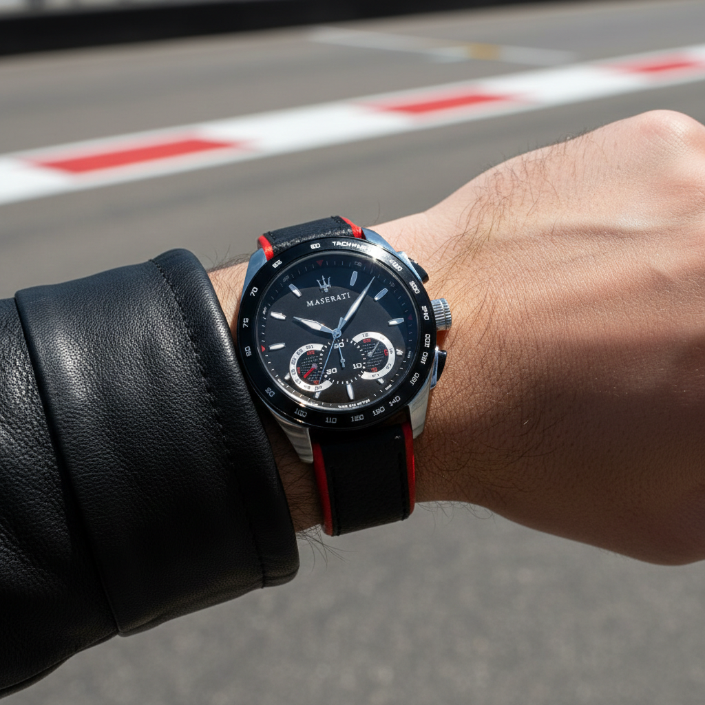 Maserati Traguardo R8871612028 Silver Case Black Leather Red Edge Watch