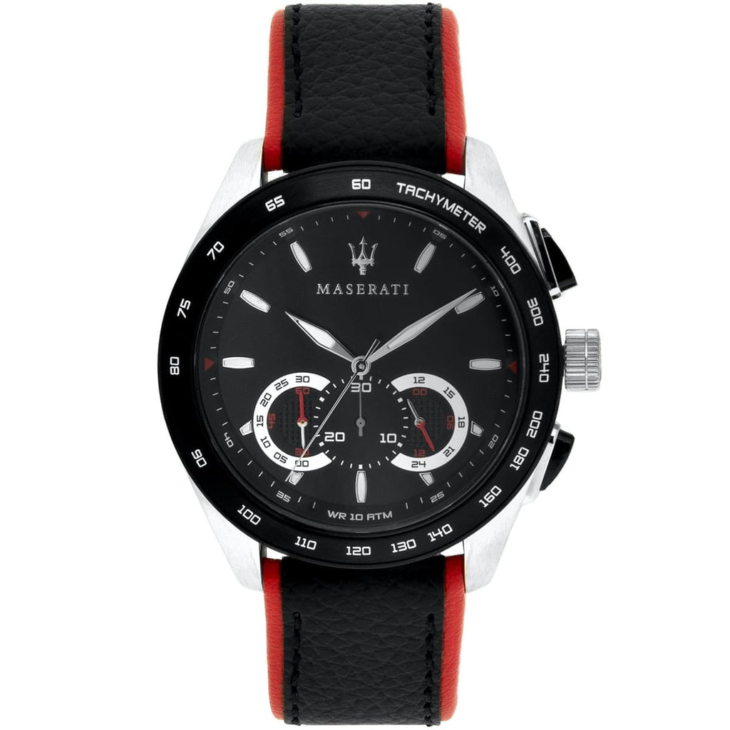 Maserati Traguardo R8871612028 Silver Case Black Leather Red Edge Watch