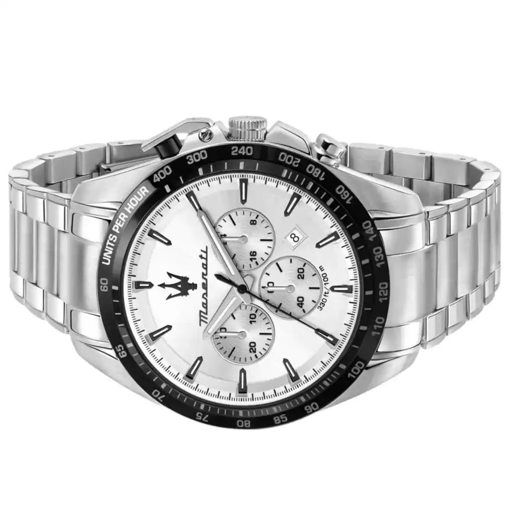 Maserati Traguardo R8873612049 Silver Case White Dial Black Bezel Watch