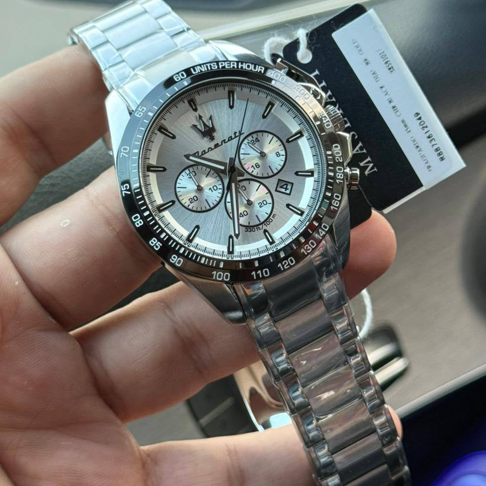 Maserati Traguardo R8873612049 Silver Case White Dial Black Bezel Watch
