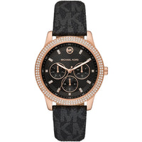 Michael Kors Camille MK6968 Rose Gold-Tone Watch with Black MK Logo Strap