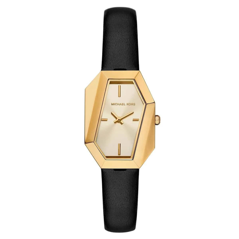 Michael Kors Gia MK4880 Gold-Tone Hexagonal Watch with Black Leather Strap