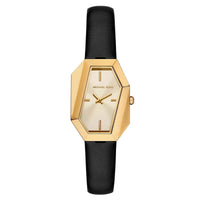 Michael Kors Gia MK4880 Gold-Tone Hexagonal Watch with Black Leather Strap