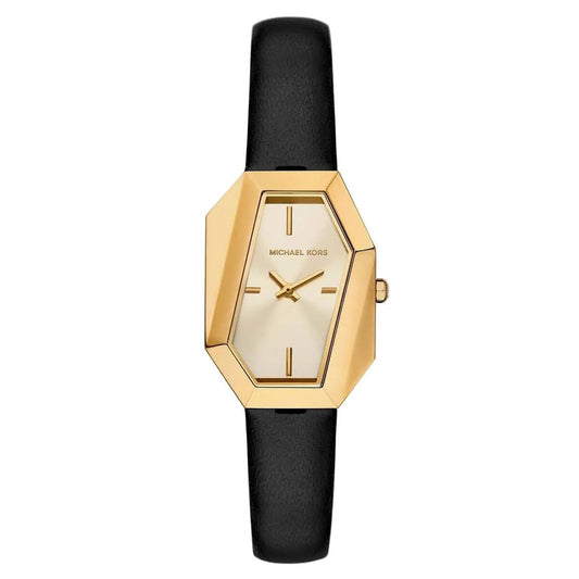 Michael Kors Gia MK4880 Gold-Tone Hexagonal Watch with Black Leather Strap