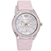 Michael Kors Jessa MK7268 Silver-Tone White Dial Pink Logo Rubber Women's Watch