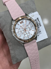 Michael Kors Jessa MK7268 Silver-Tone White Dial Pink Logo Rubber Women's Watch