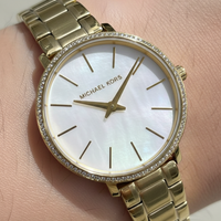 Michael Kors Pyper MK1065 Gold-Tone Watch with White Mother of Pearl Dial