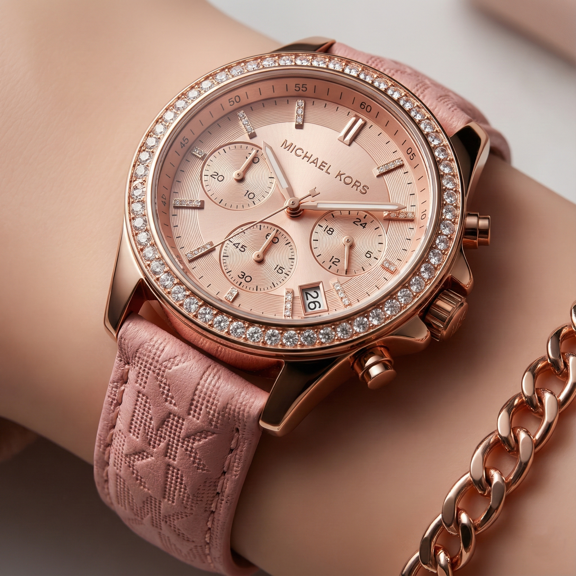 Michael Kors Tibby MK2955 Rose Gold Watch with Pink MK Logo Strap