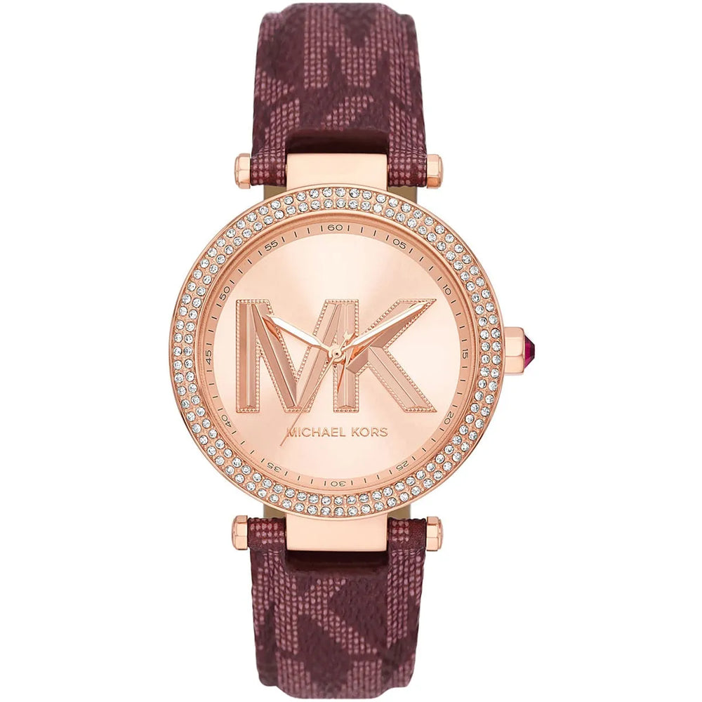 Michael Kors Parker MK2974 Rose Gold Watch with Burgundy Genuine Leather Strap