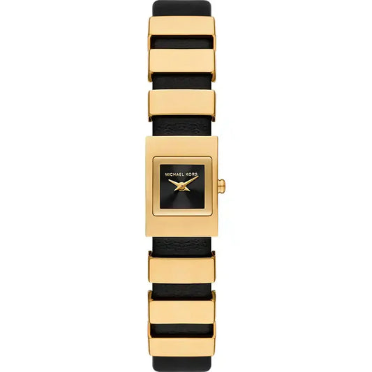 Michael Kors Darrington MK4887 Square Gold Tone Black Leather Women Watch