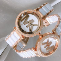 Michael Kors Parker MK6365 Rose Gold & White Acetate Logo Watch