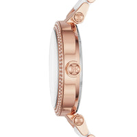 Michael Kors Parker MK6365 Rose Gold & White Acetate Logo Watch