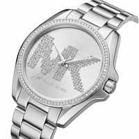 Michael Kors Runway MK6554 Silver Watch with Crystal Encrusted MK Logo Dial