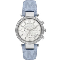 Michael Kors Parker MK6936 Silver Watch with Light Blue Genuine Leather Strap