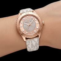 Michael Kors Runway MK6980 Rose Gold Watch with White MK Logo Strap