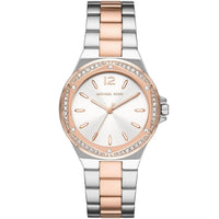 Michael Kors Lennox MK6989 Two-Tone Watch with Crystal Bezel and Silver Dial