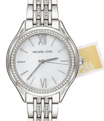 Michael Kors Runway MK7075 Silver Watch with White Mother of Pearl Roman Dial