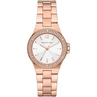 Michael Kors Lennox MK7279 Rose Gold Watch with Crystal Bezel and Silver Dial
