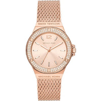 Michael Kors Lennox MK7336 Rose Gold-Tone Watch with Mesh Bracelet and Crystal Bezel