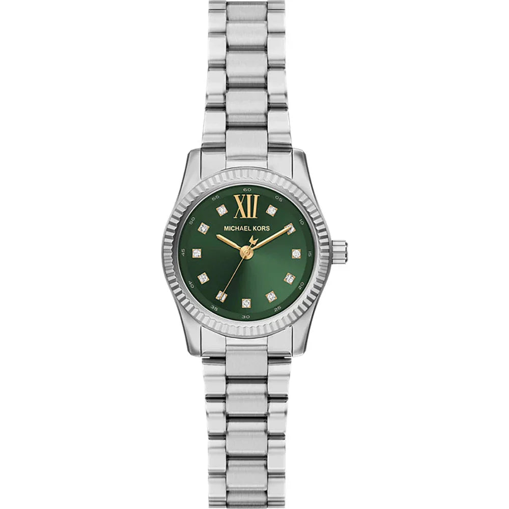 Michael Kors Petite Lexington MK7580 Silver Tone Brushed Green Dial Watch