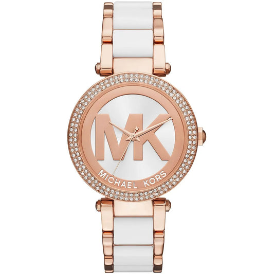 Michael Kors Parker MK6365 Rose Gold & White Acetate Logo Watch