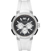 Michael Kors Sidney MK6947 Silver-Tone Black Dial White Rubber Women's Watch