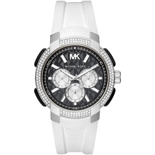 Michael Kors Sidney MK6947 Silver-Tone Black Dial White Rubber Women's Watch