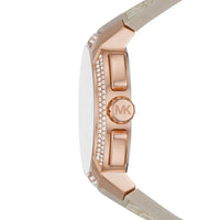 Michael Kors Sidney MK6949 Rose Gold-Tone Crystal Grey Logo Rubber Women's Watch