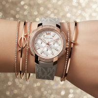 Michael Kors Sidney MK6949 Rose Gold-Tone Crystal Grey Logo Rubber Women's Watch