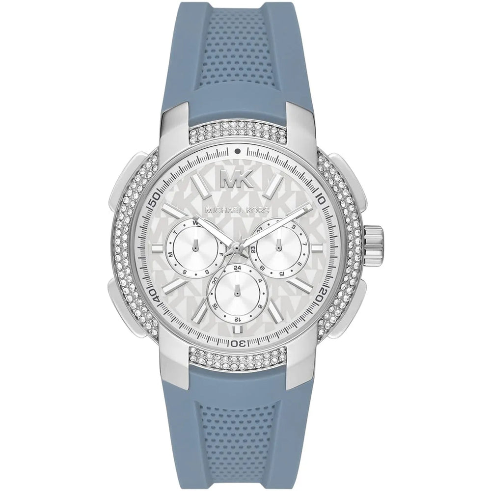 Michael Kors Sidney MK7220 Silver-Tone Crystal Blue Rubber Strap Women's Watch