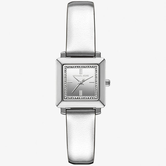 Michael Kors Emery MK1219 Square Silver-Tone Metallic Leather Watch