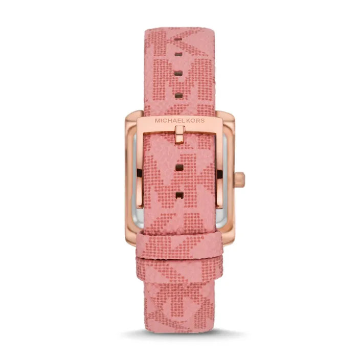 Michael Kors Emery MK2966 Rectangular Rose Gold Tone Burgundy Dial Pink Leather Women Watch
