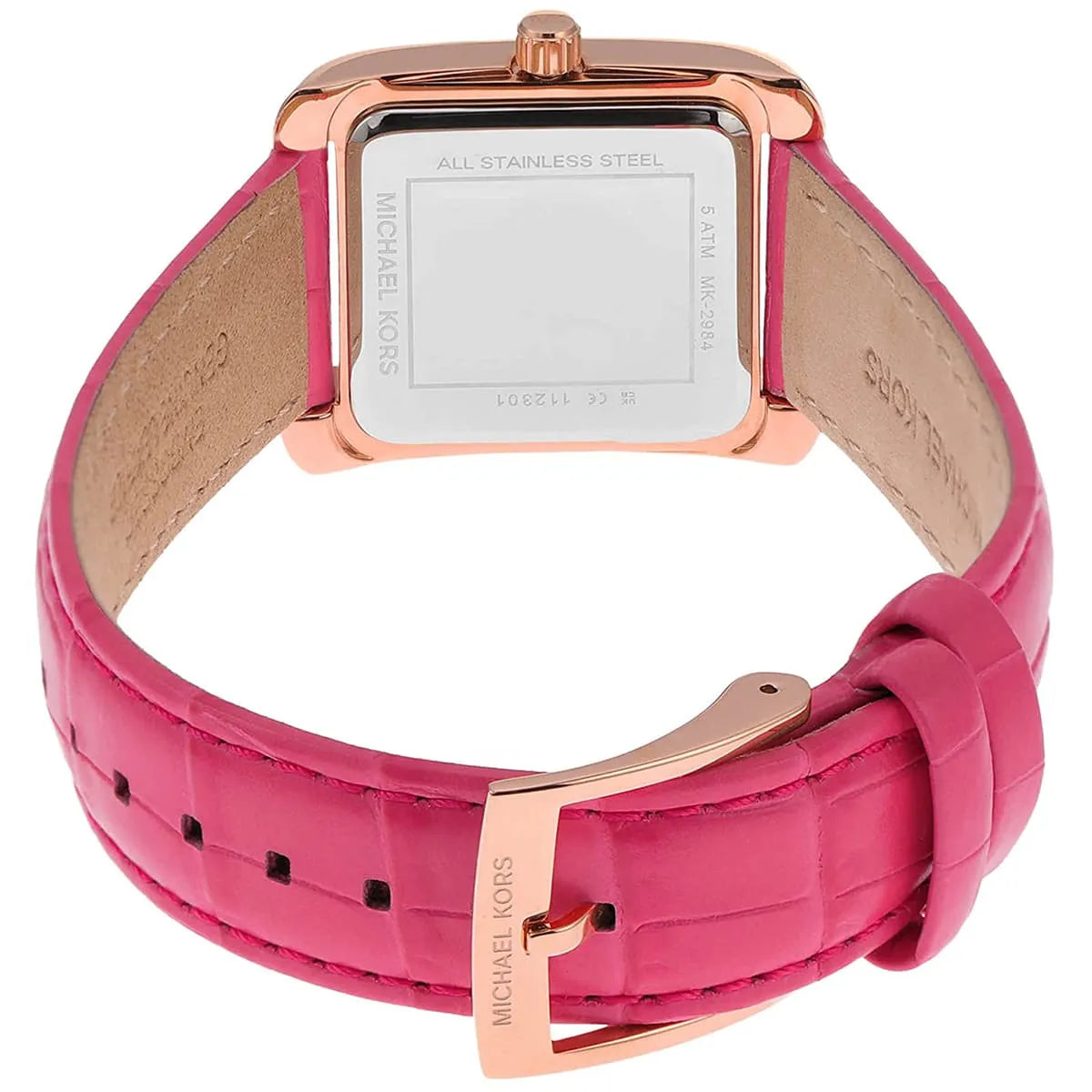 Michael Kors Emery MK2984 Rectangular Rose Gold Tone Pink Leather Women Watch