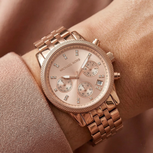 Michael Kors Ritz MK6077 Rose Gold Tone Crystal Chronograph Women's Watch