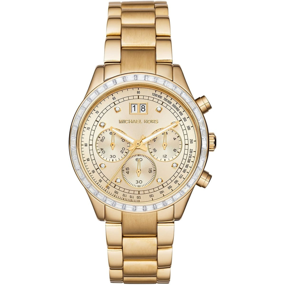 Michael Kors Brinkley MK6187 Women’s Gold Dial Gold-Tone Chronograph Watch