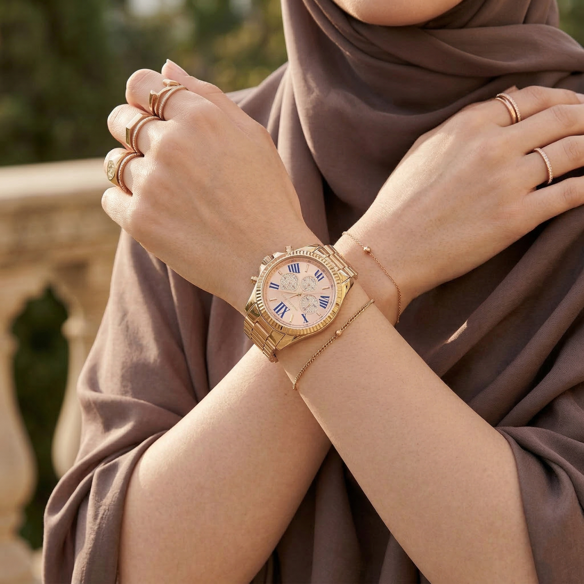Michael Kors Bradshaw MK6321 Rose Gold-Tone Pavé Dial Blue Numerals Women's Watch