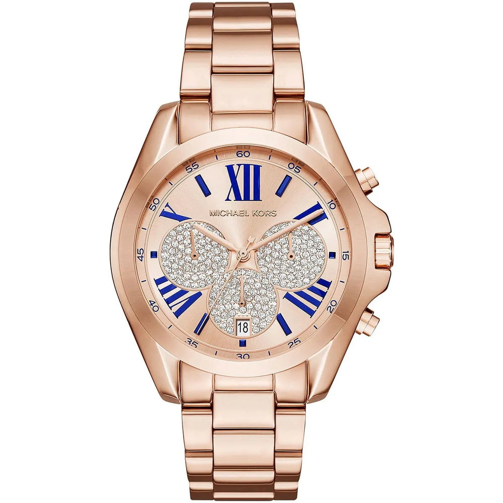 Michael Kors Bradshaw MK6321 Rose Gold-Tone Pavé Dial Blue Numerals Women's Watch