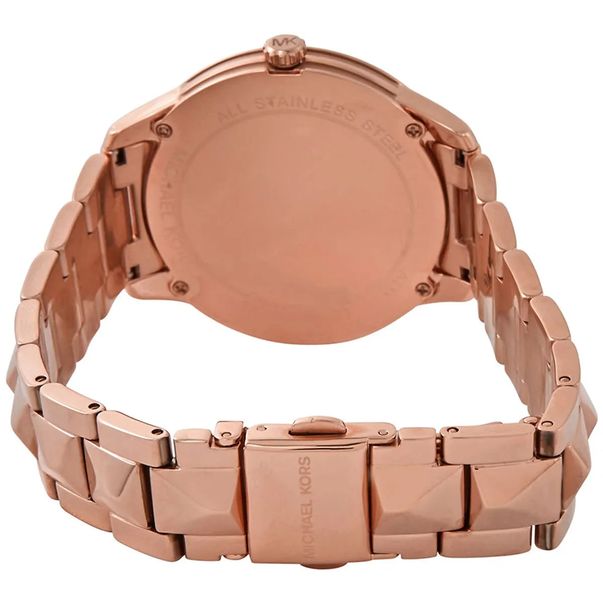 Michael Kors Runway MK6671 Rose Gold White Mother of Pearl Pyramid Link Women's Watch