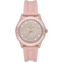 Michael Kors Runway MK6854 Rose Gold Tone Full Pavé Crystal Pink Rubber Women's Watch
