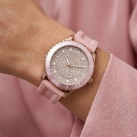 Michael Kors Runway MK6854 Rose Gold Tone Full Pavé Crystal Pink Rubber Women's Watch