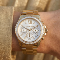 Michael Kors Everest MK7212 Gold-Tone Baguette Crystal Bezel Women's Watch