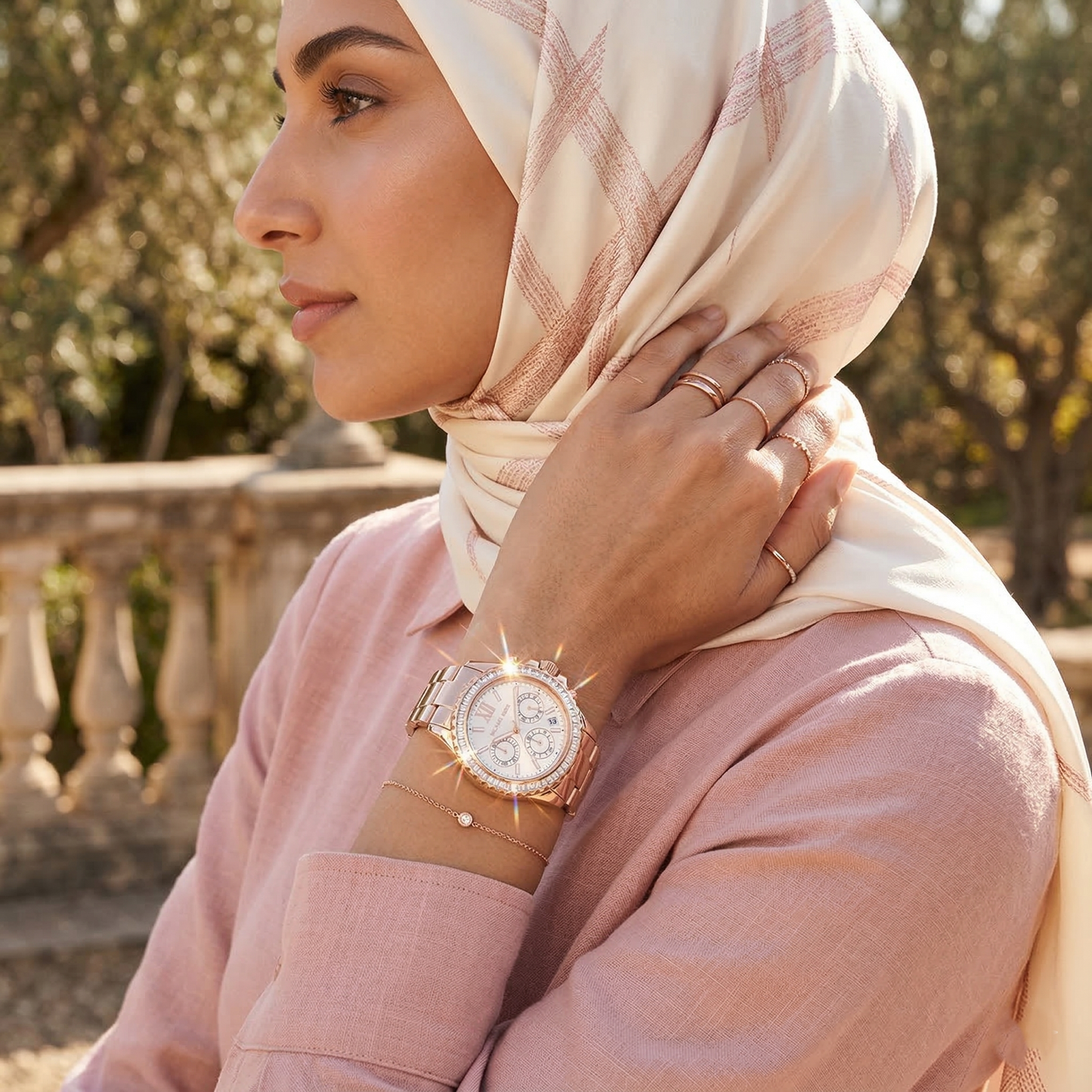 Michael Kors Everest MK7213 Rose Gold Tone Baguette Crystal Bezel Women's Watch