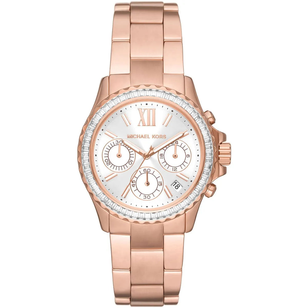Michael Kors Everest MK7213 Rose Gold Tone Baguette Crystal Bezel Women's Watch